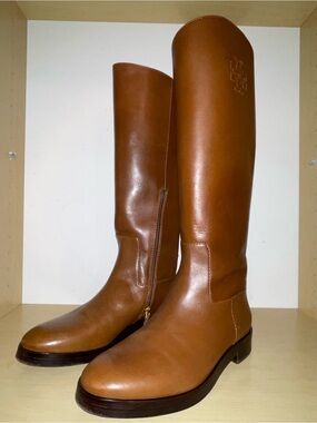 Tory Burch Tall Leather Riding Boots in Cognac